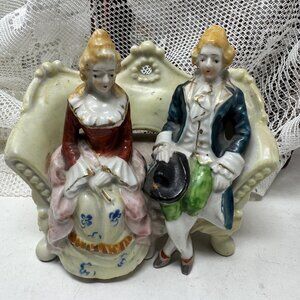 Vintage Occupied Japan  Porcelain Figurines Of Seated Couple  Loveseat Victorian